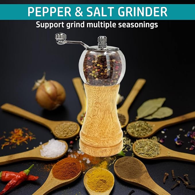 Wooden Pepper Salt Grinder Set Manual Pepper Mill Set Classical Hand Shake Ceramic Blades Metal Handle