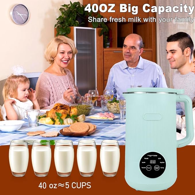 8-in-1 Automatic Soy Nut Milk Maker,40oz Soy Milk Maker for Homemade Almond,Oat,Soy Milk,Rice Paste,Complementary Food,Juice,Milk Maker Machine with Delay Start/Keep Warm/Self Clean/Boil Water
