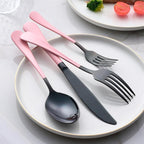 20-Piece Black and Red Silverware Set 18/0 Stainless Steel Flatware Warm Pink Handle Cutlery Set Service for 4 Dinner Knives Forks Spoons Set Mirror Finish Dishwasher Safe