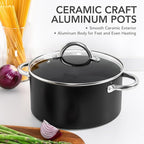 MICHELANGELO Stock Pot with Lid, Nonstick Cooking Pot, 6 Quart Soup Pot with Lid, Non Stick Pots with Stainless Steel Handle, Induction Compatible, Black