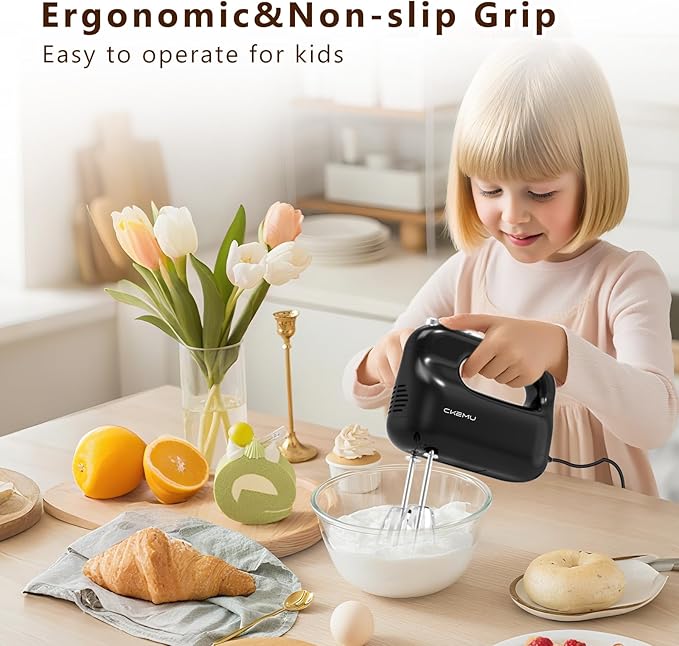 Hand Mixer | 5-Speed Control | 400-Watt Motor | Stainless Steel Attachments | Lightweight & Compact Design | BPA-Free | Black