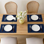 Placemats Set of 6, Bilayer Thickened Linen Place Mats Heat Resistant Machine Washable Wrinkle Free Carefully Selected Polyester Mats for Kitchen/Dining/Coffee Table (Navy Blue)
