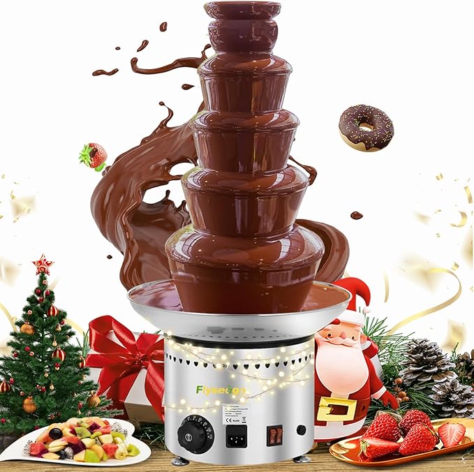 Commercial Chocolate Fountain 5 Tiers 13.2 Lbs Nacho Cheese Fountain Stainless Steel Hot Fondue Fountain Machine for Bakery, Party, Gathering, Wedding, Rental, Knob Control