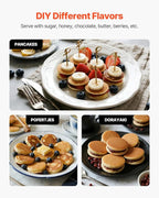 VEVOR Mini Pancake Maker, 25PCS 43mm Diameter Dutch Muffin Waffle Baker, Non-stick Stainless Steel Poffertjes Grill, Commercial Electric Dorayaki Machine, Temp & Time Control, Home Kitchen Restaurant