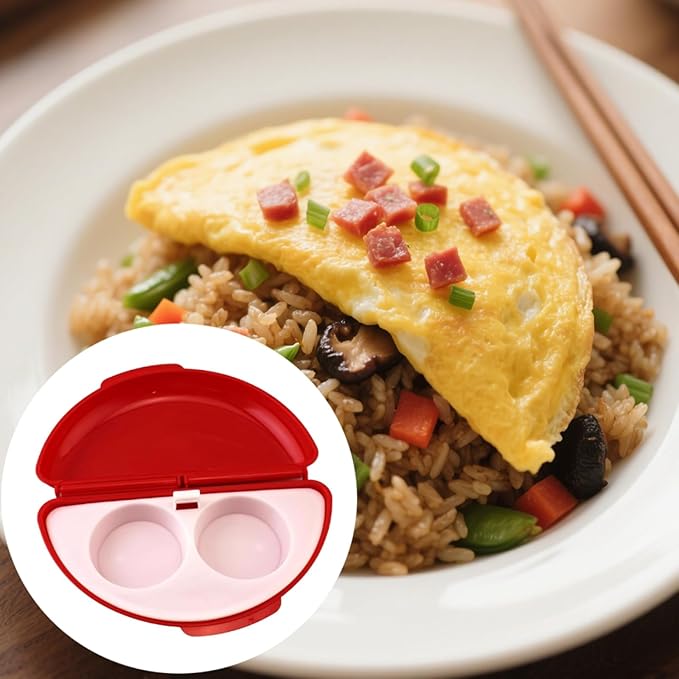 Multifunction Microwave Egg Cooker, Microwave Egg Boiler Poacher, 2 Cavity Nonstick Poached Egg Maker with Lid, Breakfast Egg Cookware (Red)