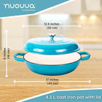 Shallow Cast Iron Casserole with Lid – Non Stick Dutch Oven Pot, Oven Safe up to 500° F – Sturdy Ovenproof Stockpot Cookware – Enamelled Cooking Pot – Blue, 5-Quart, 32cm – by Nuovva