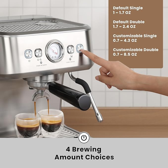 Gevi EzBru 1000C Commercial Grade Espresso Machine | 20Bar Pump + PID Temp Control (Adjustable Shot/Temp) | 58mm Portafilter w/Pressure Gauge | 2.2L Tank & Barista Kit | Home & Café Use