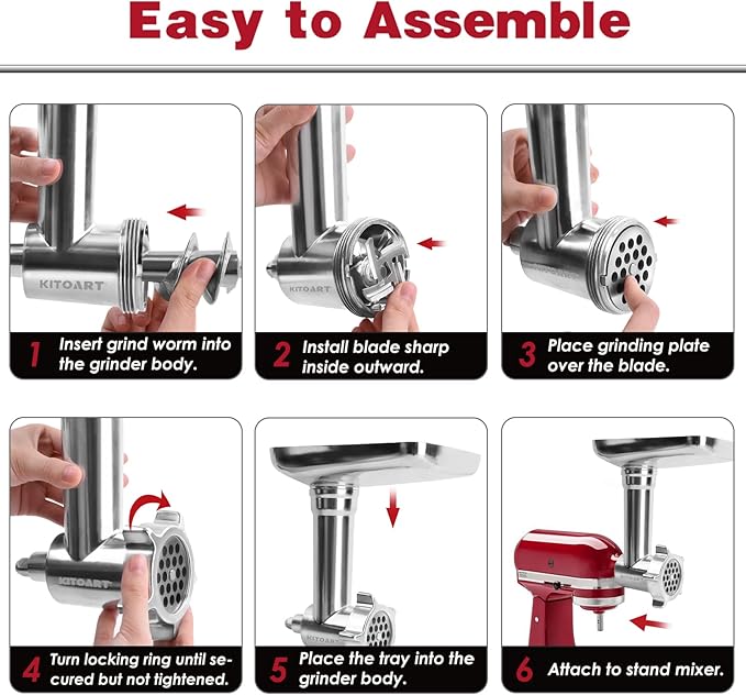Metal Food Grinder Attachments for KitchenAid Stand Mixers, Meat Grinder, Sausage Stuffer, Perfect Mixer Attachment for KitchenAid Mixers, Silver(Machine/Mixer Not Included)