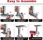 Metal Food Grinder Attachments for KitchenAid Stand Mixers, Meat Grinder, Sausage Stuffer, Perfect Mixer Attachment for KitchenAid Mixers, Silver(Machine/Mixer Not Included)