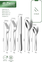 40 Piece Silverware Set for 8, Stainless Steel Flatware Set, Cutlery Sets with Mirror Finish, Dishwasher Safe, Modern Kitchen Forks, Spoons, Knives, Eating Utensil Sets