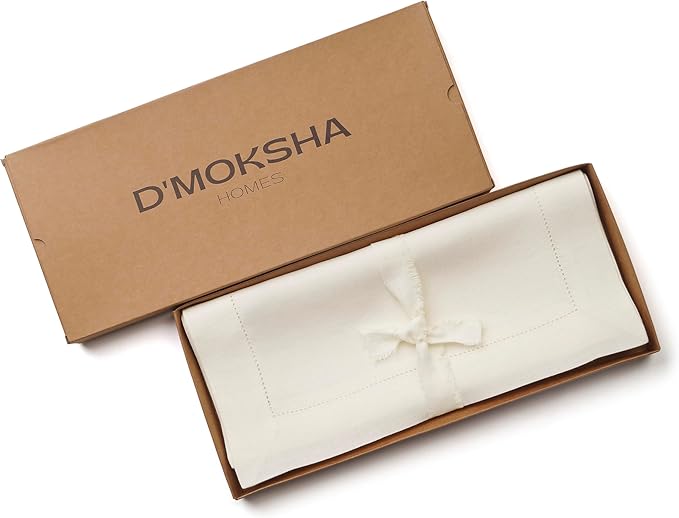 D'Moksha Homes Linen Ivory Table Runner 72 Inches Long - 100% Pure Linen Hemstitch Table Runner 14 x 72 Inch for Dresser, Dining, Summer, Fall and Halloween - Classic Hemstitch