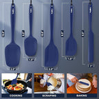 Walfos Silicone Spatula Set (5pcs) - 600℉ High Heat Resistant Kitchen Spoon Navy Blue Spatulas for Cooking Mixing & Baking, Strong Steel Core and One-Pieces Seamless Design, BPA Free Dishwasher Safe