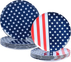 12-Piece Melamine Dinner Plates - 10 Inch Unbreakable Plates for 4th of July Party, Red White Blue Decorations, Lightweight Dinnerware for BBQ, Picnic, Independence Day - Mixed Colors