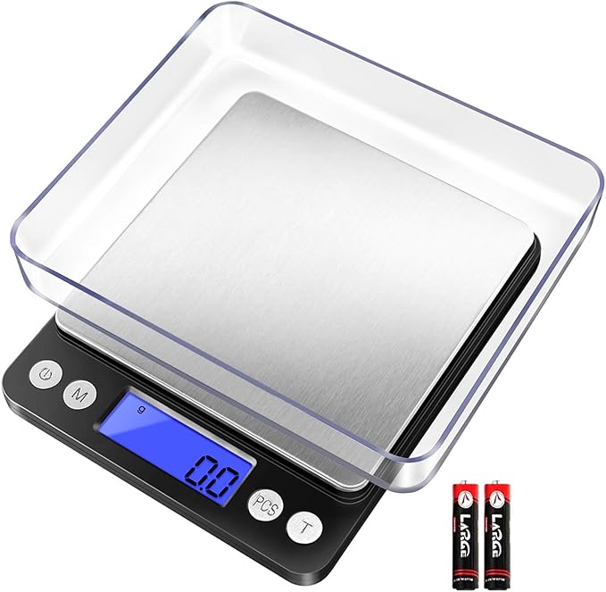 Fuzion Digital Kitchen Scale 3000g/ 0.1g, Pocket Food Scale 6 Units Conversion, Gram Scale with 2 Trays, LCD, Tare Function, Reptile Scale, Herb Scale(Battery Included)