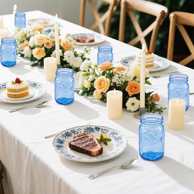 WELLIFE Blue Mason Jars 32 oz, 6 Pack wide mouth mason jars for Canning, Pickling, Food Storage, Fermenting, DIY Crafts & Decor, Glass Jar with Lid