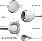 Cocktail Strainer Set – Bar tools Stainless Steel Includes Hawthorne Strainer, Julep & Fine Mesh Cocktail Strainers, Mixing Spoon – Drink Shaker Strainer for Bartending