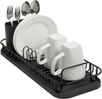 SunnyPoint 304 Stainless Steel NeverRust Compact Dish Drying Rack with Utensil Holder & Removable Drain Tray, Rustproof Small Dish Rack for Kitchen Countertop or Over Sink – Black