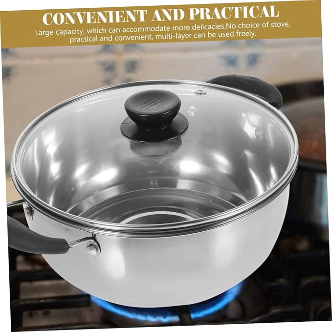 PRETYZOOM 1pc Stainless Steel Steamer Pot Versatile Stockpot for Soup Boiling Rustproof Kitchen Cookware Easy to Clean Capacity for Delicacies for Home Cooking Random Style