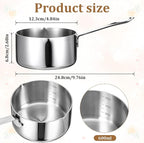 Stainless Steel Butter Warmer Measuring Pan 20 OZ Small Sauce Pan 18/10 Tri-Ply Stainless Steel Saucepan with Dual Pour Spouts, 0.63 Quart