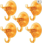 Suction Cup Hooks, 5 Pack Wreath Door Hanger, Removable Small Suction Cups for Shower, Bathroom, Glass, Door, Windows, Kitchen-Up to 11 lbs on Smooth Surface-2 Hooks Design (Transparent Orange)