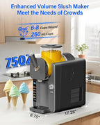 2-IN-1 Slush Machine & Ice Cream Maker Machine, 6 Modes for Smoothies, Milkshakes, Cocktails, Margarita, and Ice Cream, Double-Layer Tank, With Ice Cream Cone Holder, Self-Cleaning, For Home Use, Grey