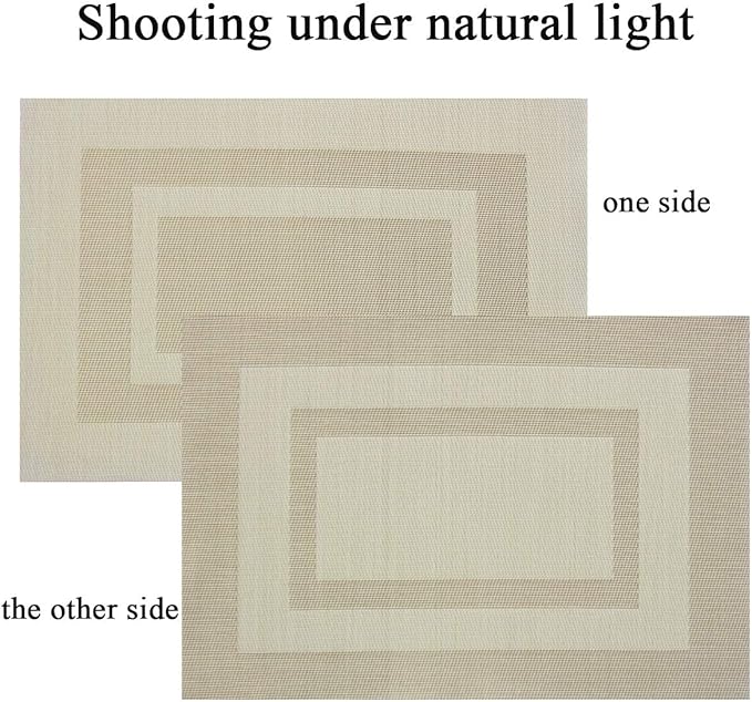 PIGCHCY Placemats Set of 6,Washable Woven Vinyl Kitchen Table Mats Non Slip Placemats,Heat Resistant Durable Placemats for Dining Table (Beige)