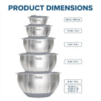 Viking Mixing Bowls Set, 10 Piece Stainless Steel Kitchen Cookware, Non-Slip Silicone Base, Includes Tight Fit Lids, Dishwasher Safe, Grey