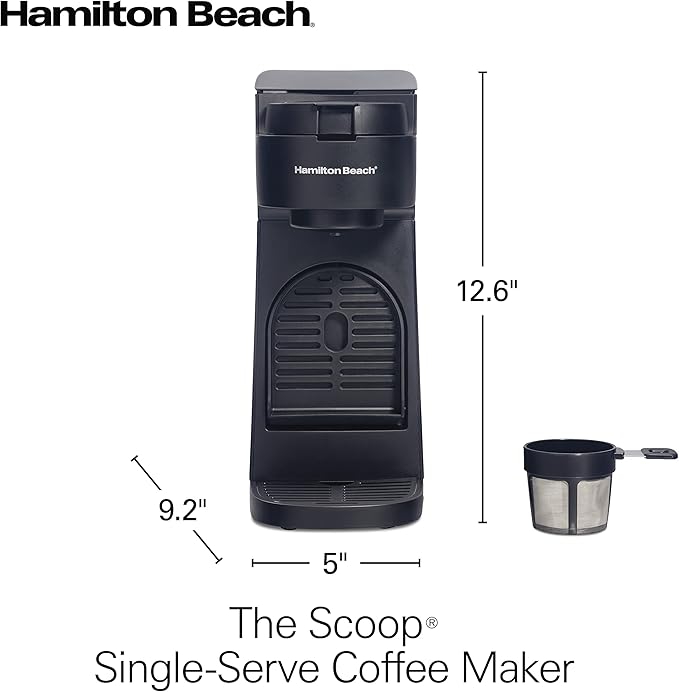 Hamilton Beach The Scoop Single Serve Coffee Maker & Fast Grounds Brewer for 8-14oz. Cups, Brews in Minutes, Black (47620), Next Gen