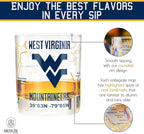 Greenline Goods – University of West Virginia Mountaineers College Whiskey Glasses (Set of 2), 10 oz – Full-Color Logo + Campus Map