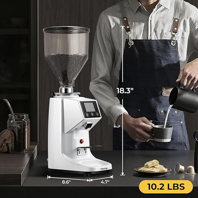 Electric Coffee Grinder with Flat Burr, 19 Settings & Digital Timer Display, Commercial Espresso Coffee Grinder with Large 35 oz Hopper, White