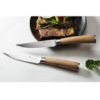 Natura Series 4.5” Serrated Steak Knife Set of 8, High Carbon Stainless Steel, Wooden Handle