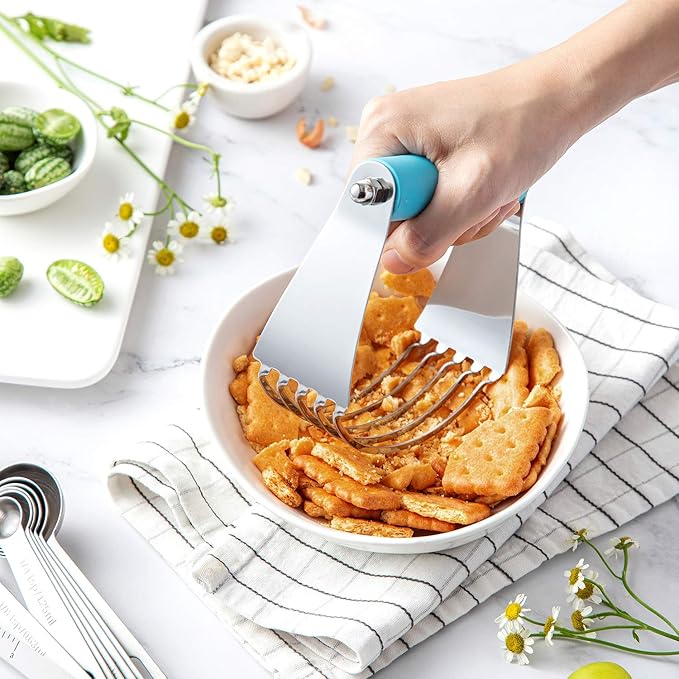 Spring Chef Large Dough Blender For Baking, Dishwasher Safe Dough Cutter Tool, Stainless Steel Pastry Cutter Tool with Sharp Blades, Manual Pastry Blender for Easy Mixing - Aqua Sky