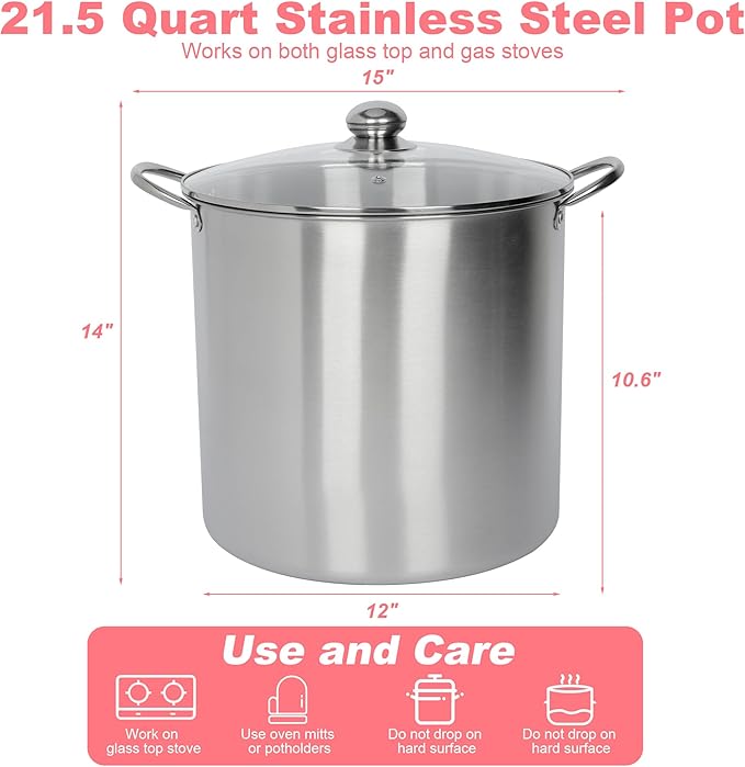 yeshine 21.5 Quart Canning Pot with Rack and Lid, Large Water Bath Canning Pot Set with Full Canning Tools Set, Stainless Steel Canner Supplies Starter Kit for Beginners for Home, Kitchen (Pink)