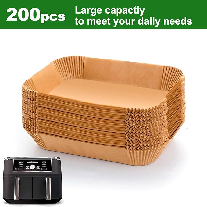 Rectangle Air Fryer Liners for 6 Quart Dual Basket, Ninja double Dual Liners Disposable, 200Pcs Rectangular Parchment Paper Liner for COSORI 9Qt Double Air Fryer with 2 Baskets