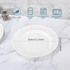 Large White Dinner Plates 12 inch, Ceramic Dinner Plates Set of 4, Basketweave Wide Rim Stackable Hotel Value Round Coupe Shape for Restaurant, Kitchen, Party, Home, Gifts, Microwave Dishwasher Safe