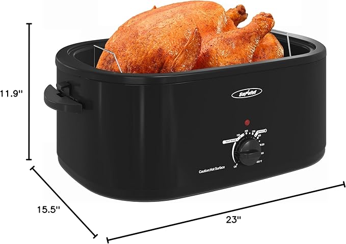 Sunvivi 26lb 22-Quart Roaster Oven, Electric Roaster Oven with Viewing Lid, Turkey Roaster with Unique Defrost/Warm Function, Large Roaster with Removable Pan & Rack, Stainless Steel, Black