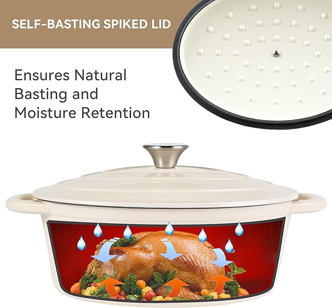 Oval Dutch Oven for Bread Baking, 4.5 Quart Non Stick Enameled Cast Iron Dutch Oven Pot with Lid, Oven Safe Oval Casserole with Lid up to 500°F for Baking, Braising, Stews, Roasting (Beige)