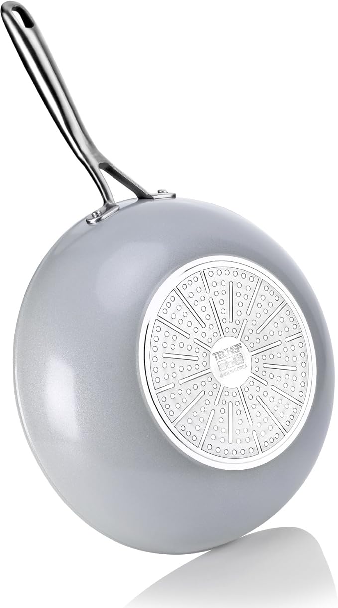 TECHEF - CeraTerra 12" Ceramic Nonstick Wok/Stir-Fry Pan with Glass Lid, (PTFE and PFOA Free Ceramic Exterior & Interior), Made in Korea (12-in with lid)