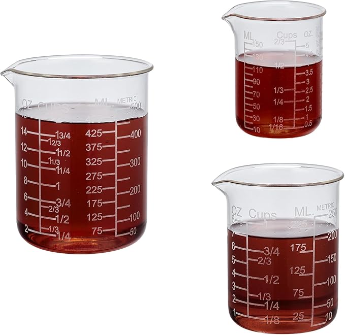 Ackers Etching Scale Glass Measuring Cup Set, Includes 1/2-Cup, 1-Cup, and 2-Cup Liquid Measuring Cups, Dishwasher, Freezer, Microwave, and Preheated Oven Safe, Essential Kitchen Tools