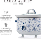 Laura Ashley Slow Cooker 6.8 Quart - Large Slow Cooker 6.8 QT for 8 to 10 People - Energy Efficient Slow Cookers with 3 Heat Settings - Dishwasher Safe Removeable Ceramic Crock & Tempered Glass Lid