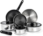ROYDX New Model Hybrid Nonstick Cookware Set 19-Piece Stainless Steel Pots and Pans Set with Removable Handles, Save Space,Dishwasher and Oven Safe, Induction Ready, Compatible with All Cooktops