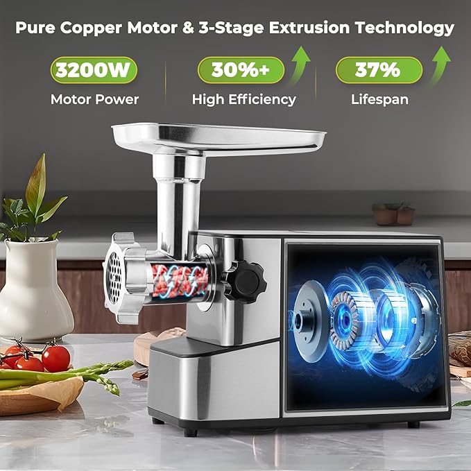 Meat Grinder Electric 3200w High Capacity Commercial Heavy Duty Meat Grinder and Sausage Stuffers, Kubbe Kit for Household Use & Commercial