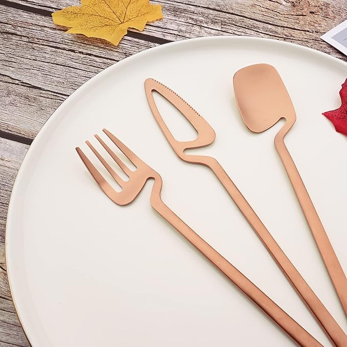 JASHII Silverware Set Satin Finish 24-Piece Stainless Steel Flatware Set Kitchen Utensil Set Service for 6 Tableware Cutlery Set Dishwasher Safe (Matte Rose Gold)