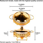Casserole Dish 9"Glass Baking Dish with Stainless steel Lid and rack, Golden round 1.5 Qt Baking Pan For Casserole & Lasagna, Microwave Dishwasher Freezer Oven Safe