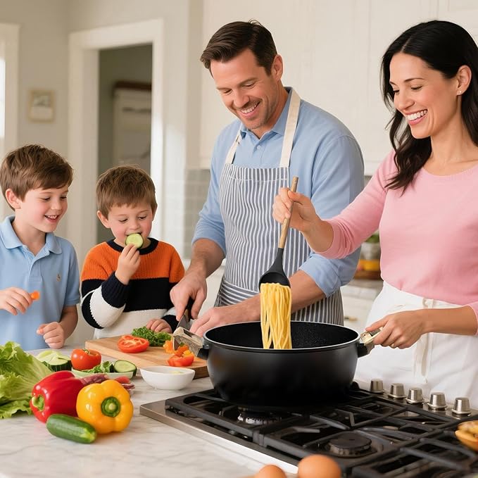 23 Pcs Pots and Pans Set, Non Stick Ceramic Cookware Set with 3 Frying Pans, Healthy Non-Toxic, Large Capacity,Induction Compatible, PFAS/PTFE/PFOA Free, Black