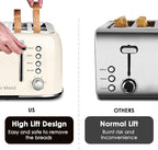 Roter Mond Toaster 4 Slice Retro Stainless Steel with Extra Wide Slots Bagel, Defrost, Reheat Function, Dual Independent Control Panel, Removable Crumb Tray, 6 Browning Levels, Cream White