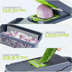 Multifunctional Vegetable Chopper, Slicer, Dicer, Cutter 14 PCs, with Container for Onion, Carrot, Potato, Salad, Garlic, ABS Design, Stainless Steel Blades.