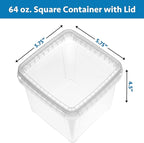NYHI 64 oz 20 Large Pack Square Clear Deli Containers with Lids Disposable BPA Free Plastic Food Storage Containers with Lids Airtight for Meal Prep Take Out Kitchen