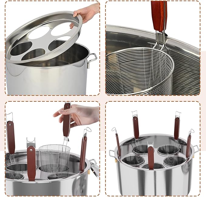 Pasta Pot With Strainer Basket,Large 5 Holes Pasta Pot with Insert for Cooking, Pot With Strainer Lid Stainless Steel for Home Kitchen