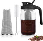 Cold Brew Coffee Maker,32 Oz Mason Jar Pitcher with Stainless Steel Filter, Pour Spout Handle Lid, Heavy Duty Glass Airtight & Leak-Proof Pitcher for iced coffee Tea Lemonade-Black
